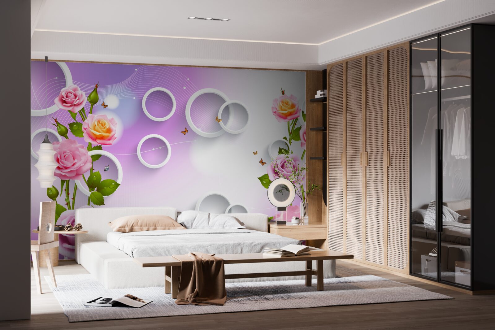 Fototapet set de trandafiri luminoase pe un fundal luminos