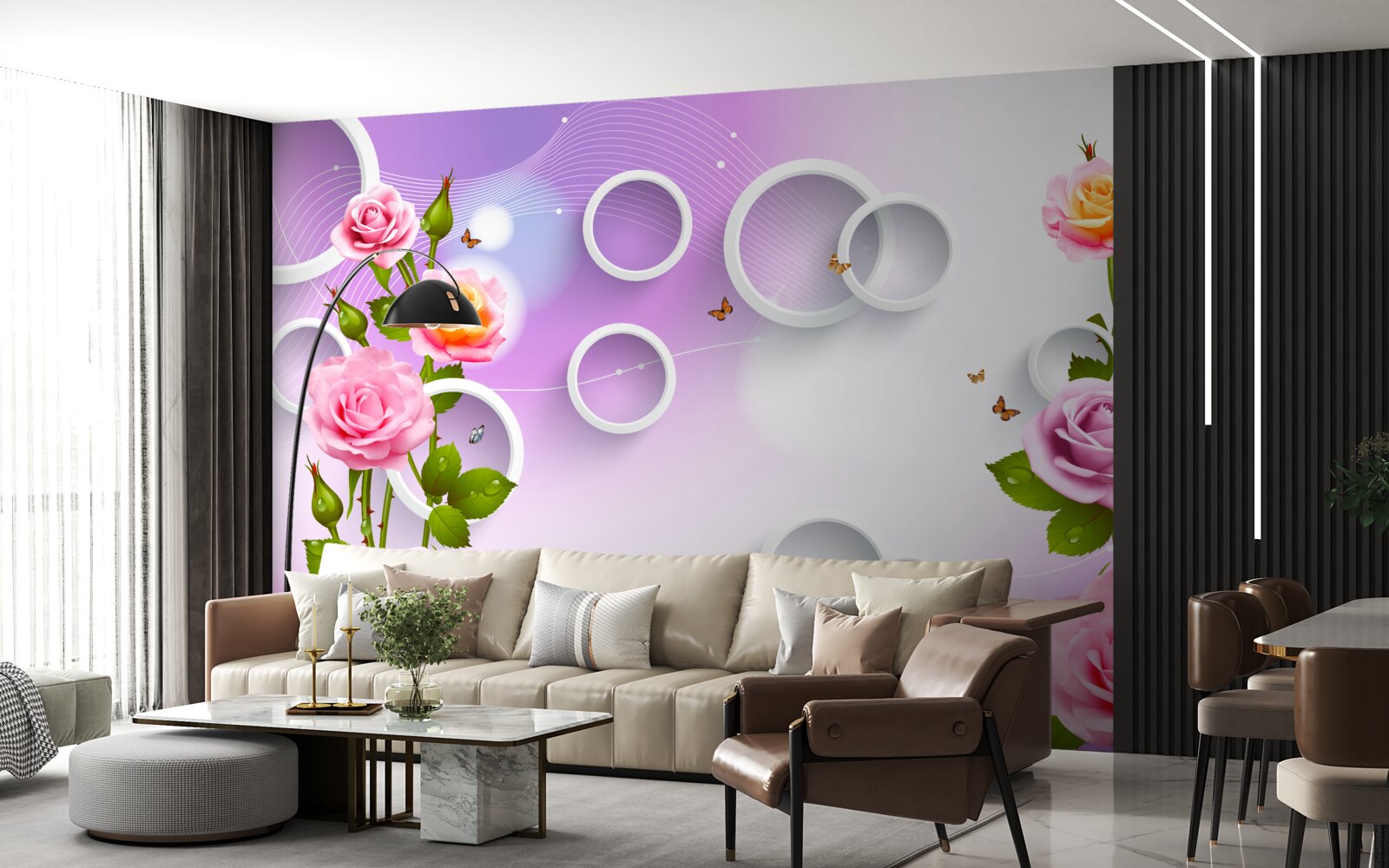 Fototapet set de trandafiri luminoase pe un fundal luminos