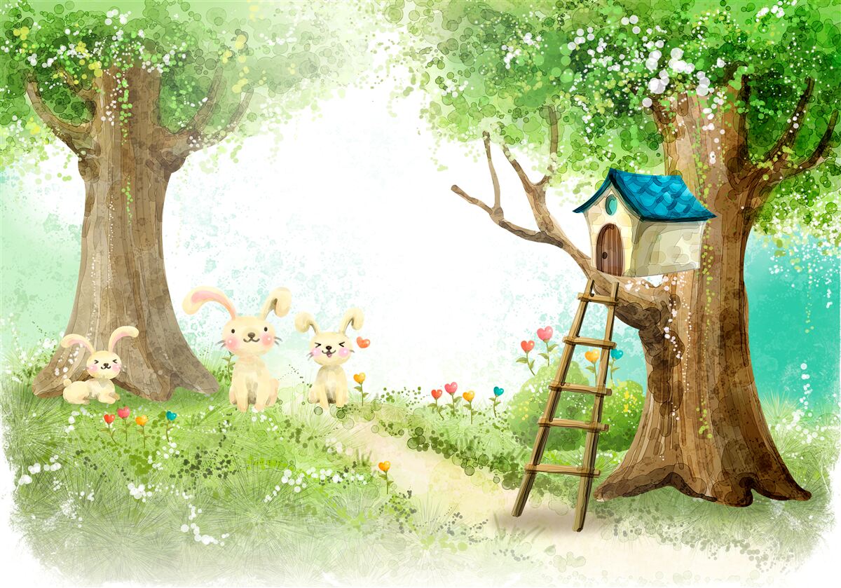 Fototapet iepuri în casa lor din pădure