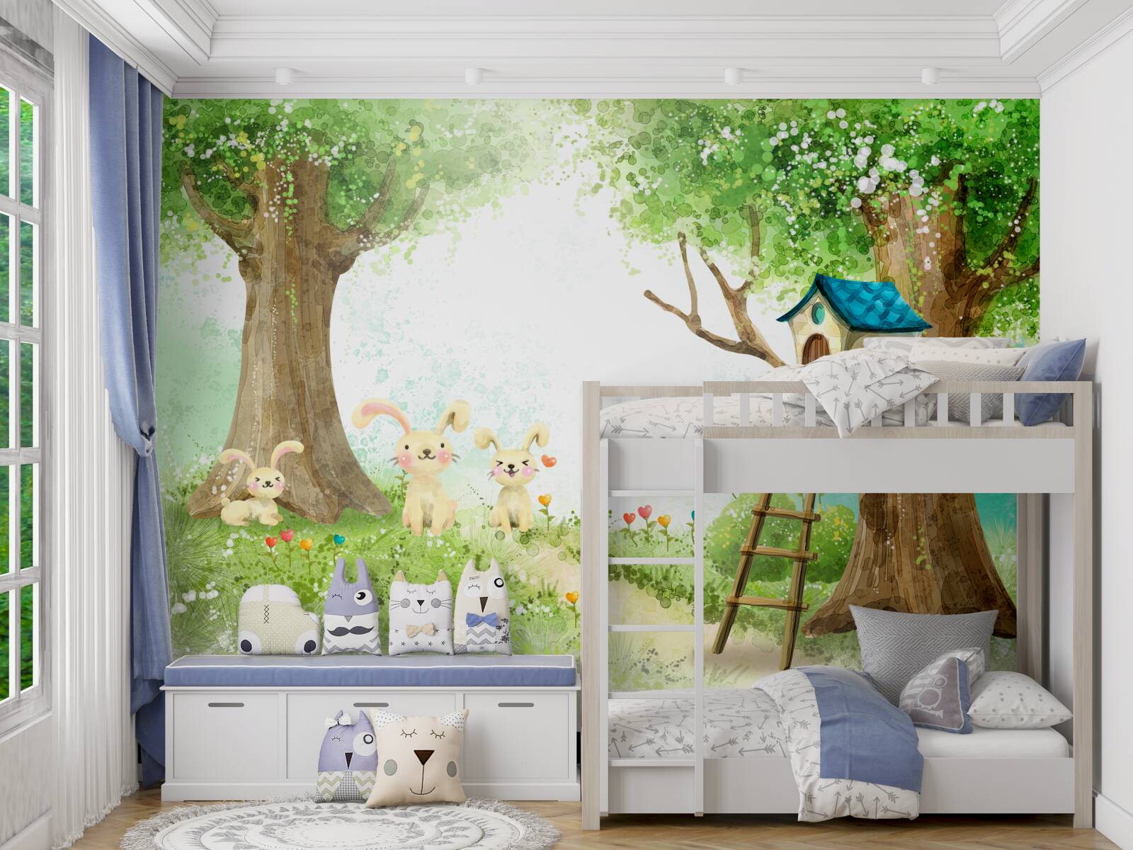 Fototapet iepuri în casa lor din pădure