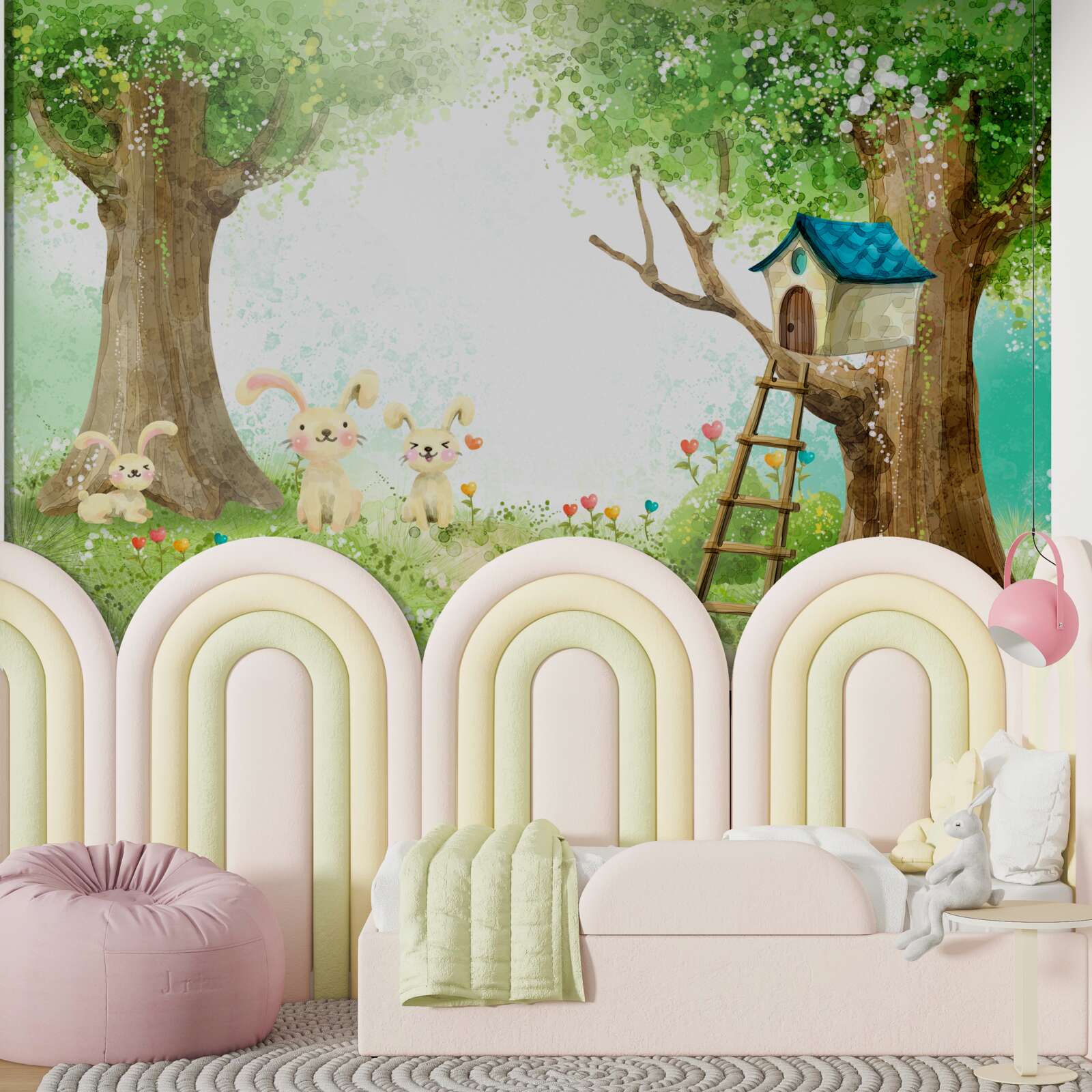 Fototapet iepuri în casa lor din pădure