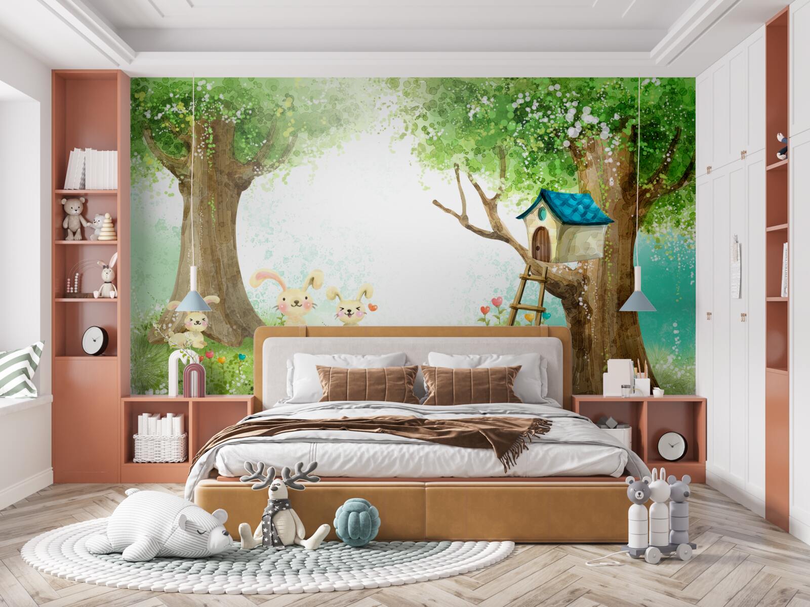 Fototapet iepuri în casa lor din pădure