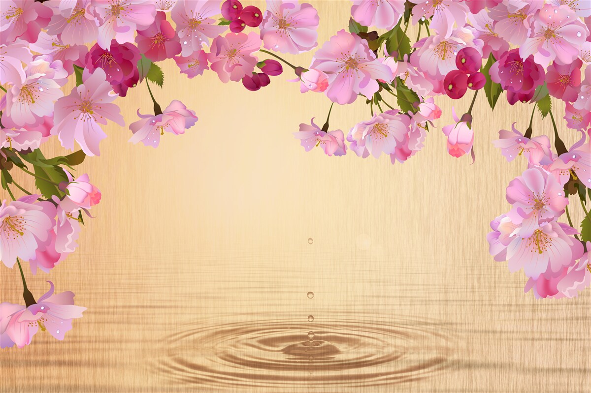 Fototapet apă sub flori roz luxuriante