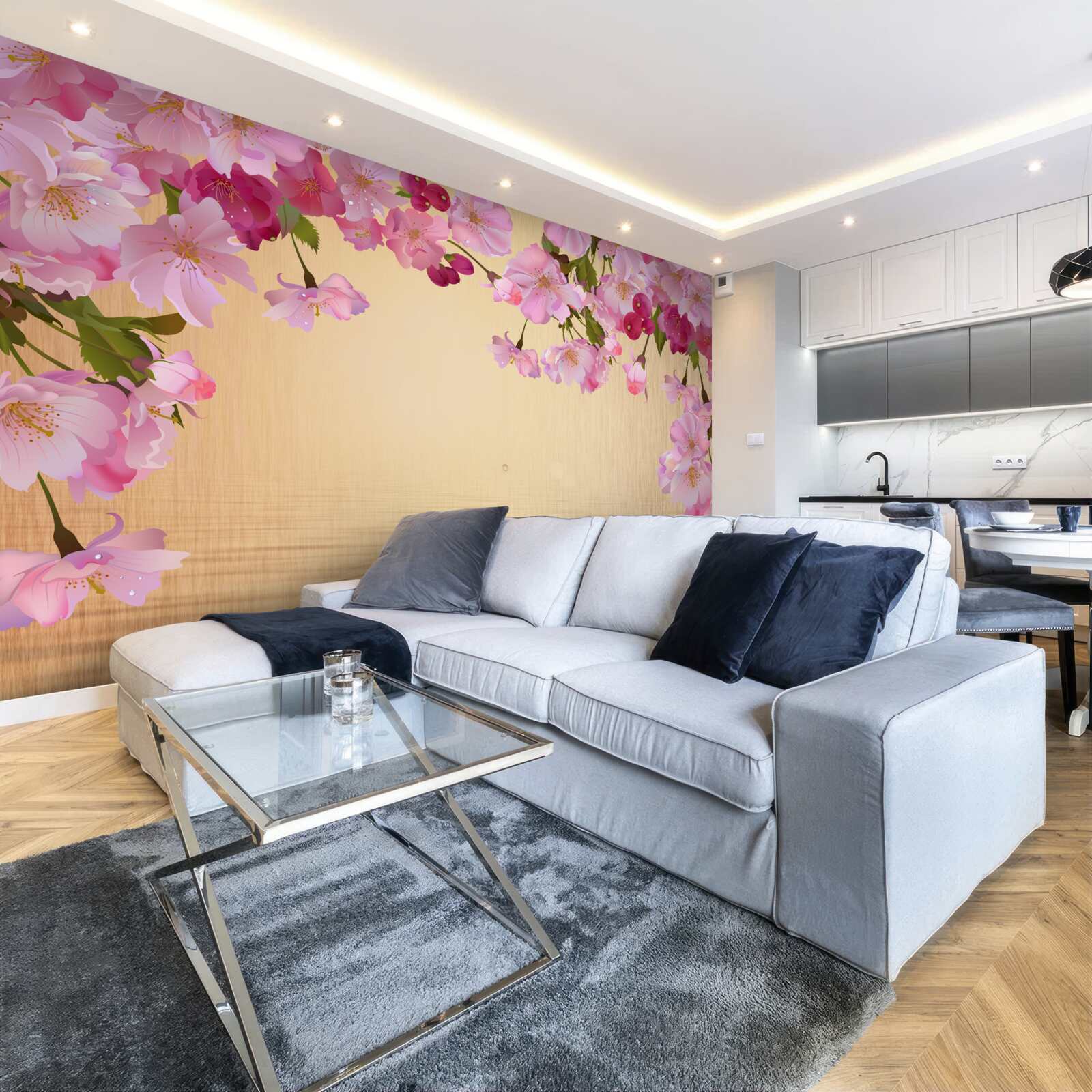 Fototapet apă sub flori roz luxuriante