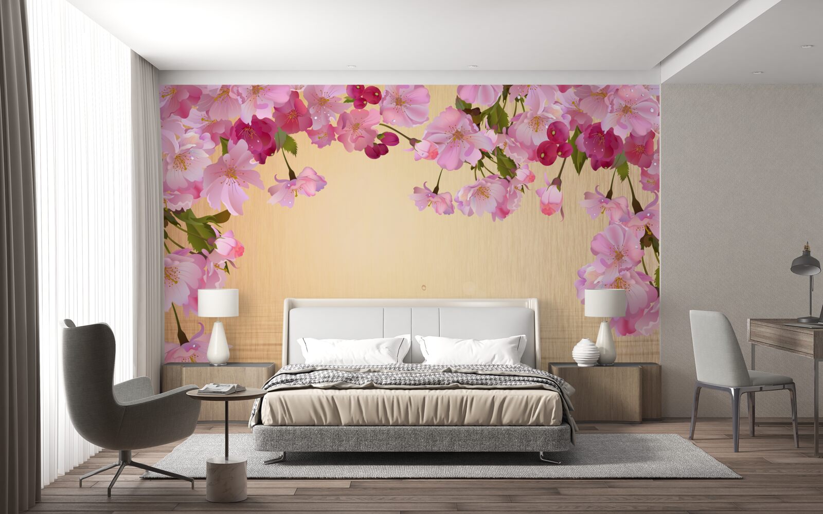 Fototapet apă sub flori roz luxuriante