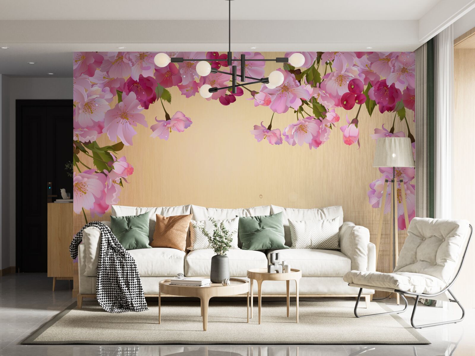 Fototapet apă sub flori roz luxuriante