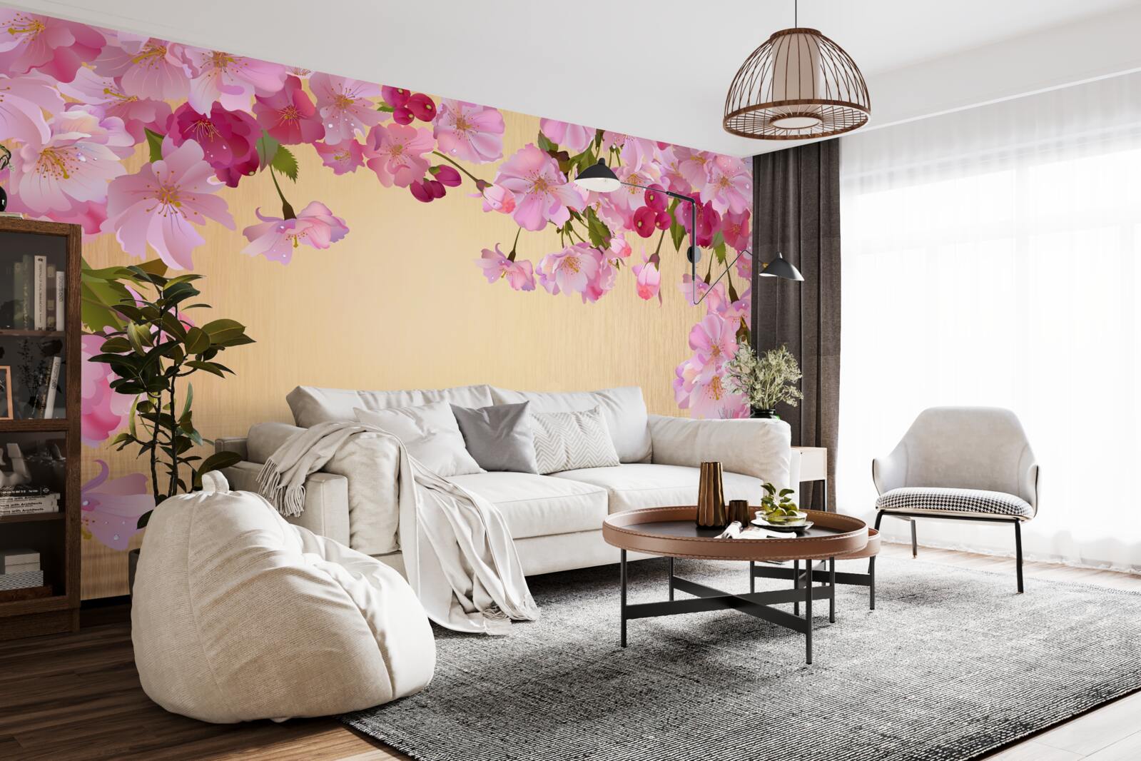 Fototapet apă sub flori roz luxuriante