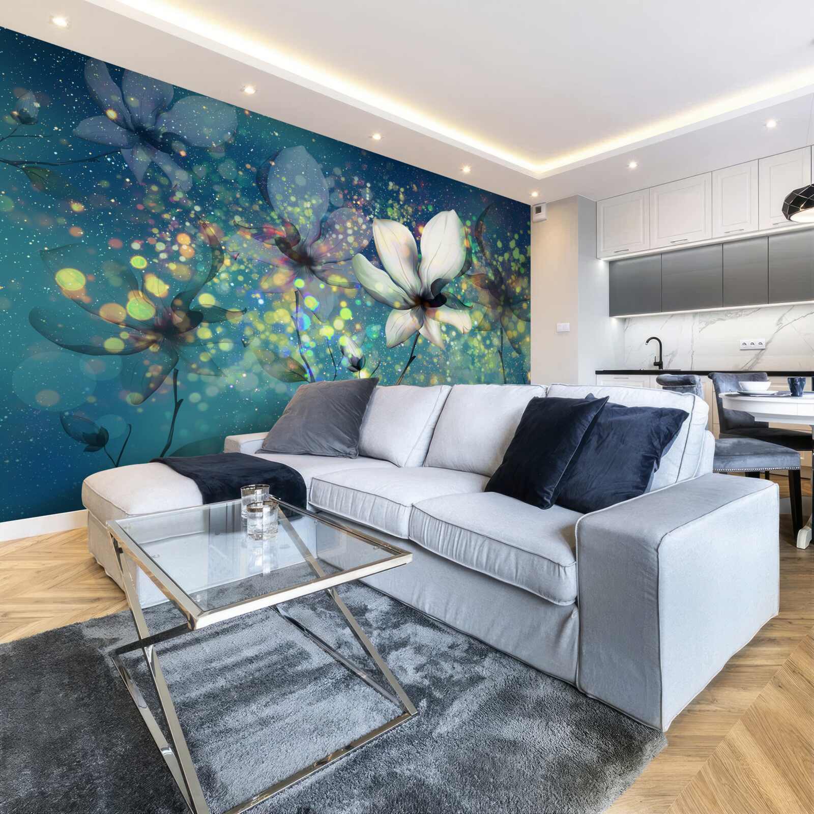 Fototapet culori exclusive pe un fundal de safir închis