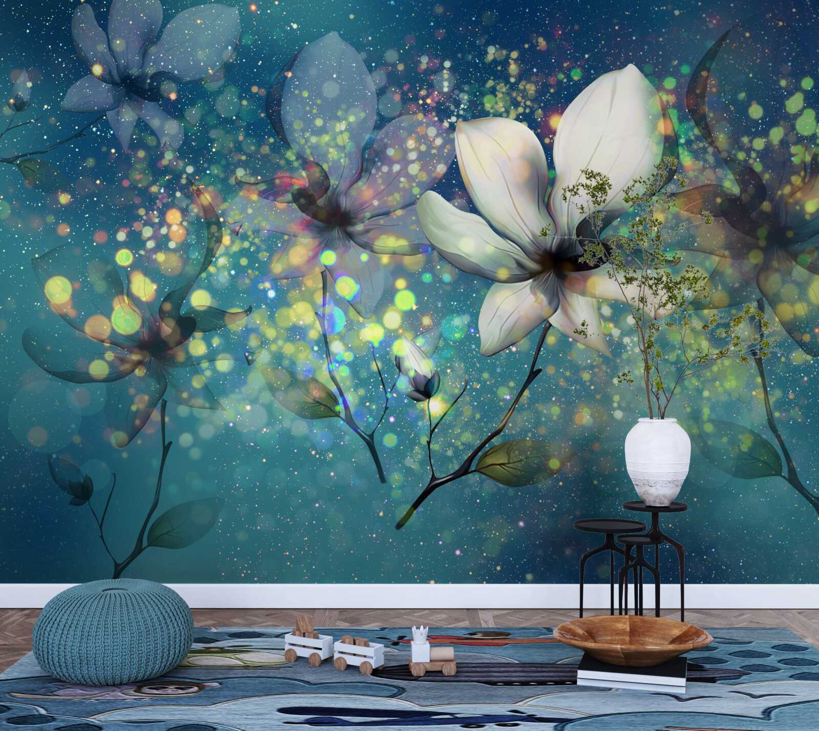 Fototapet culori exclusive pe un fundal de safir închis