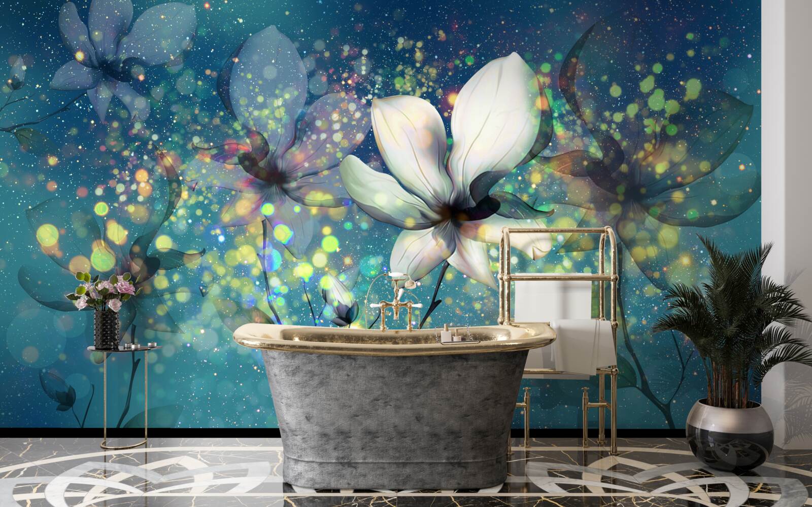 Fototapet culori exclusive pe un fundal de safir închis