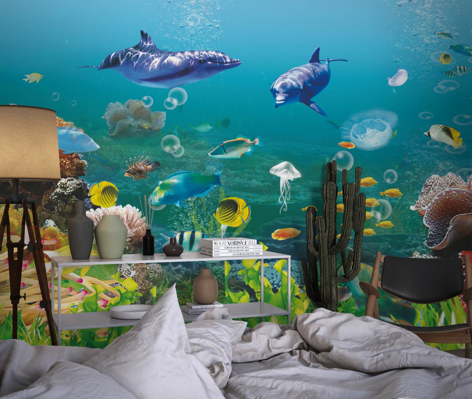 Fototapet locuitori ai mării pe un fund verzui