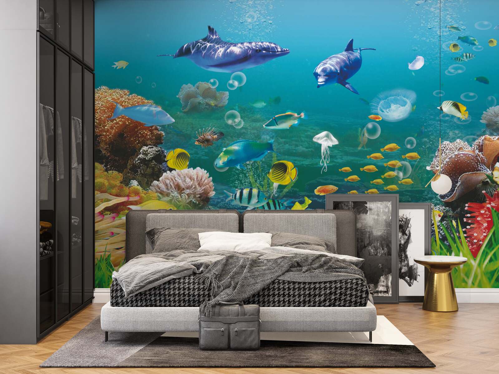 Fototapet locuitori ai mării pe un fund verzui