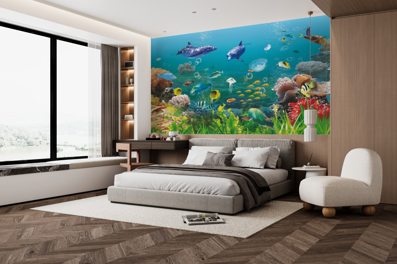 Fototapet locuitori ai mării pe un fund verzui