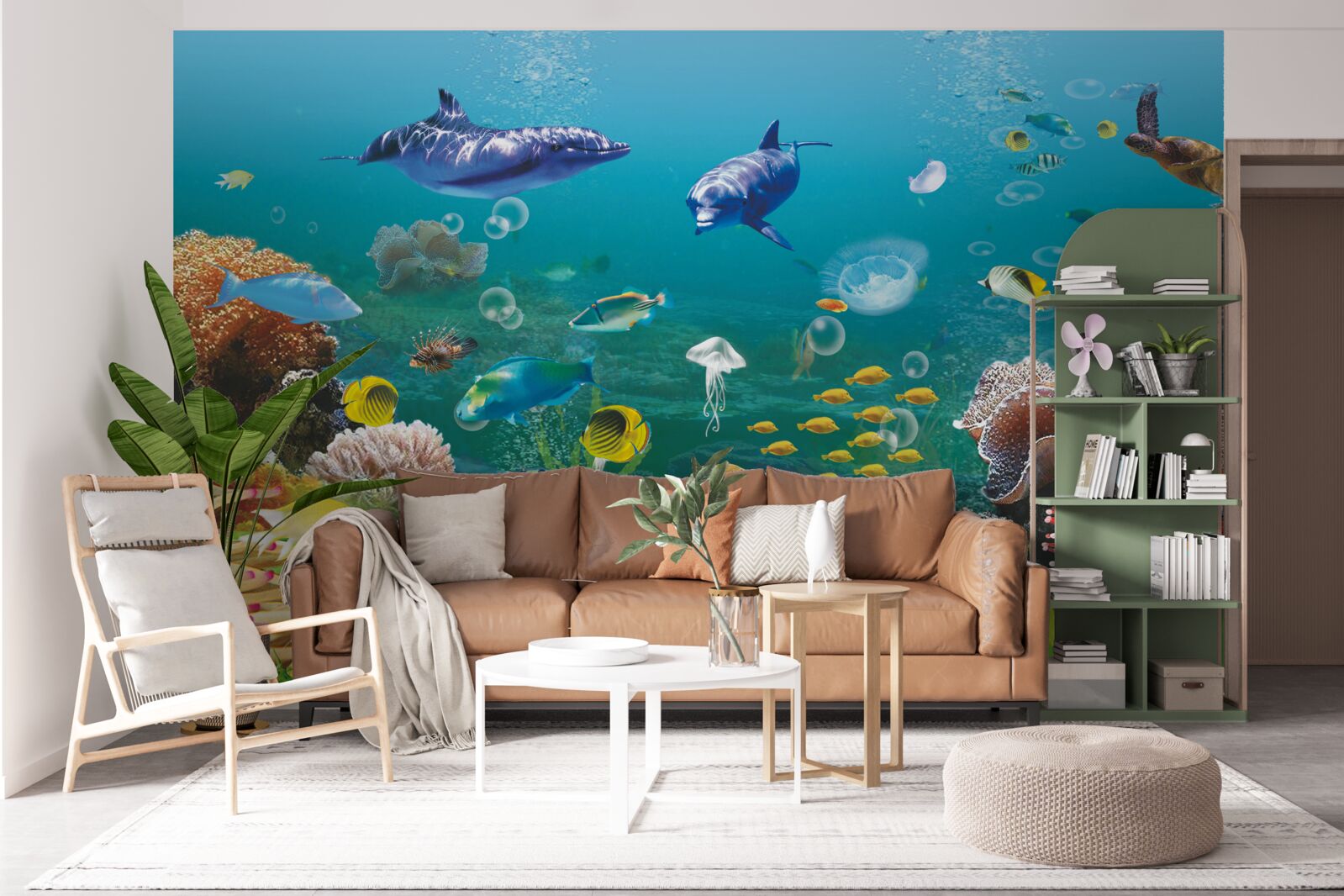 Fototapet locuitori ai mării pe un fund verzui