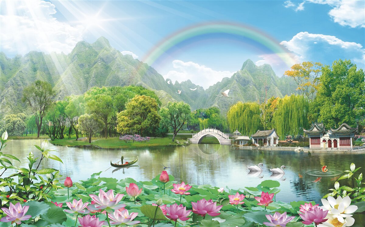 Fototapet peisaj hipnotizant de natură și curcubee