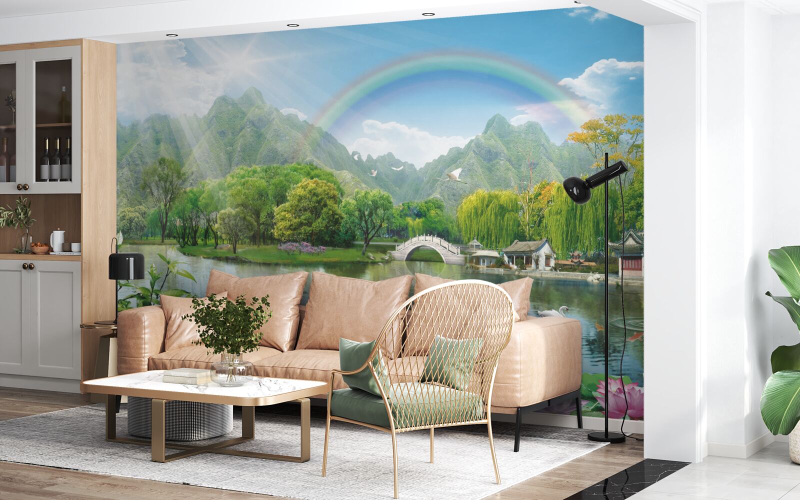 Fototapet peisaj hipnotizant de natură și curcubee