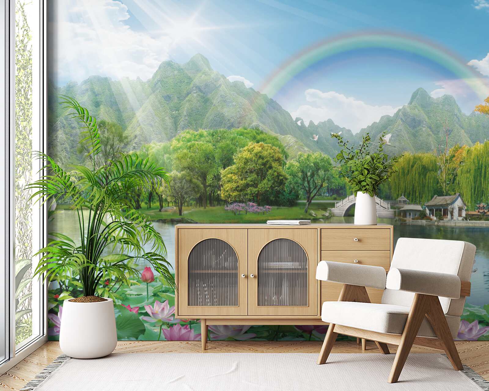 Fototapet peisaj hipnotizant de natură și curcubee