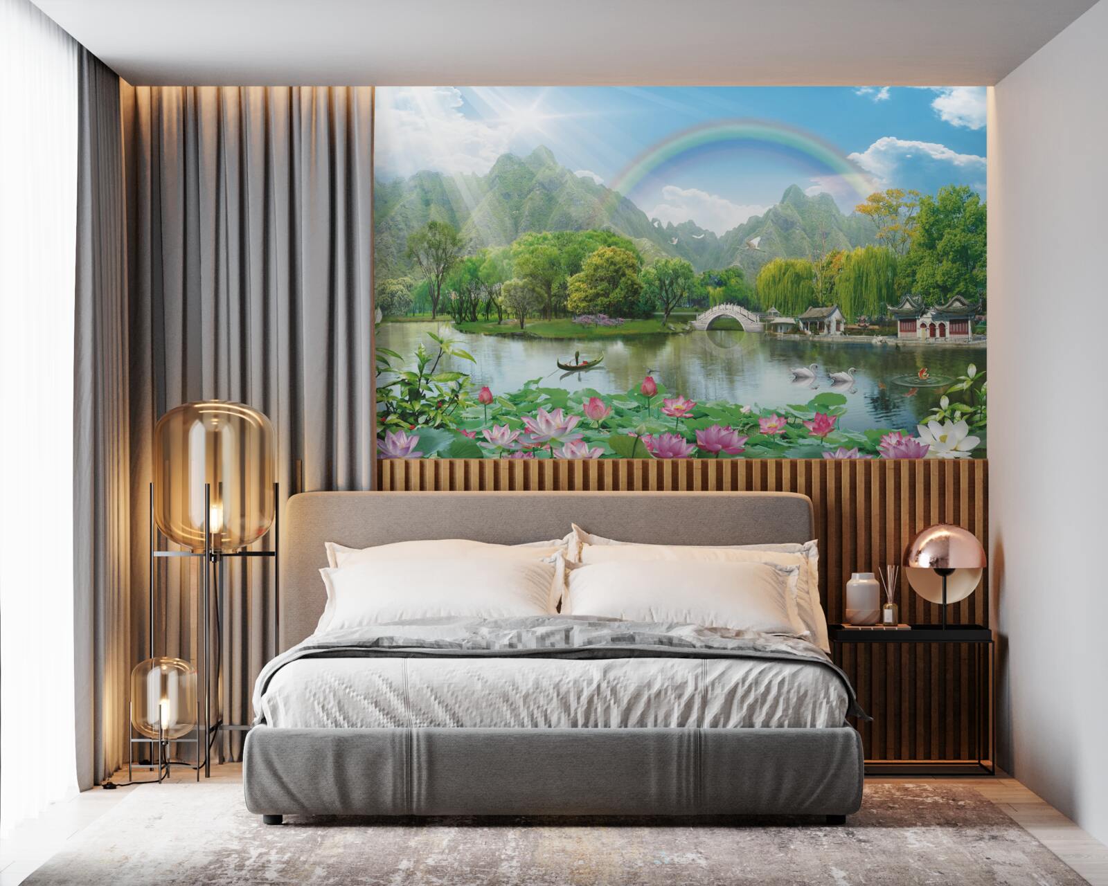 Fototapet peisaj hipnotizant de natură și curcubee