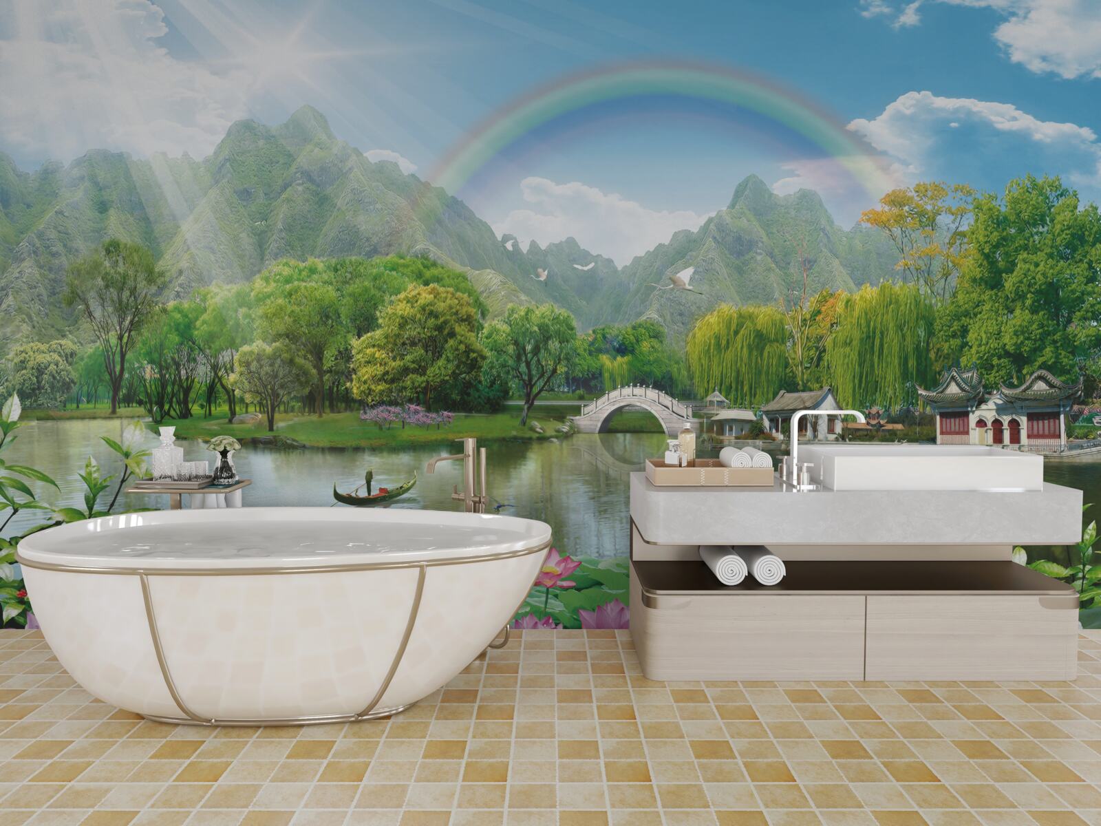 Fototapet peisaj hipnotizant de natură și curcubee