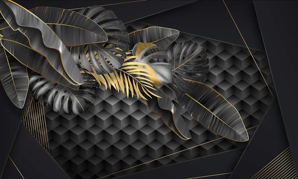 Fototapet stilouri negre cu textură și diviziune aurie