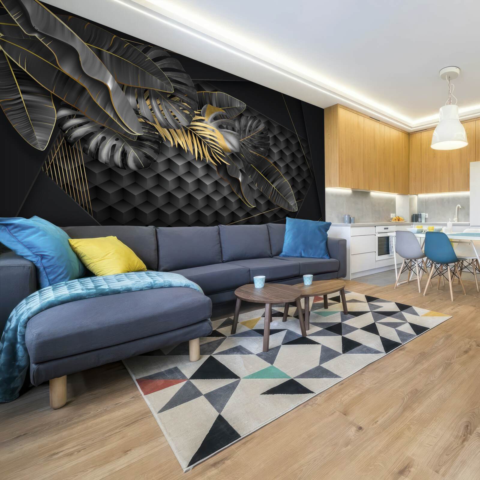 Fototapet stilouri negre cu textură și diviziune aurie