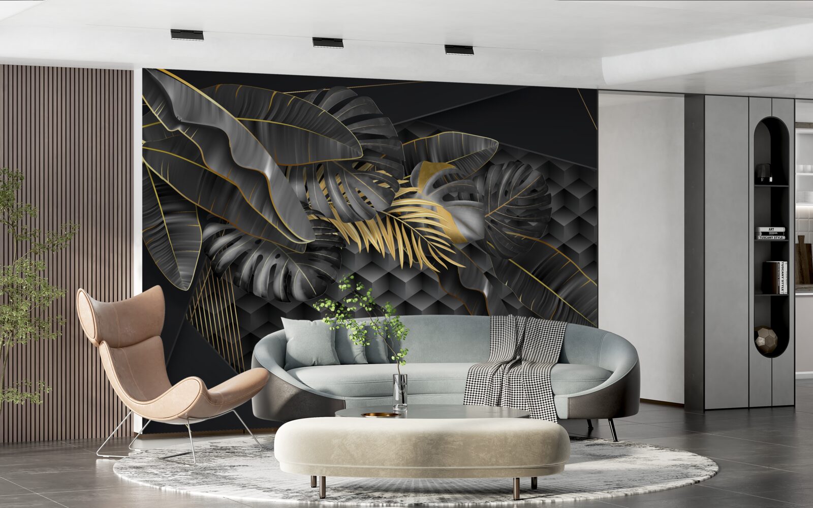 Fototapet stilouri negre cu textură și diviziune aurie