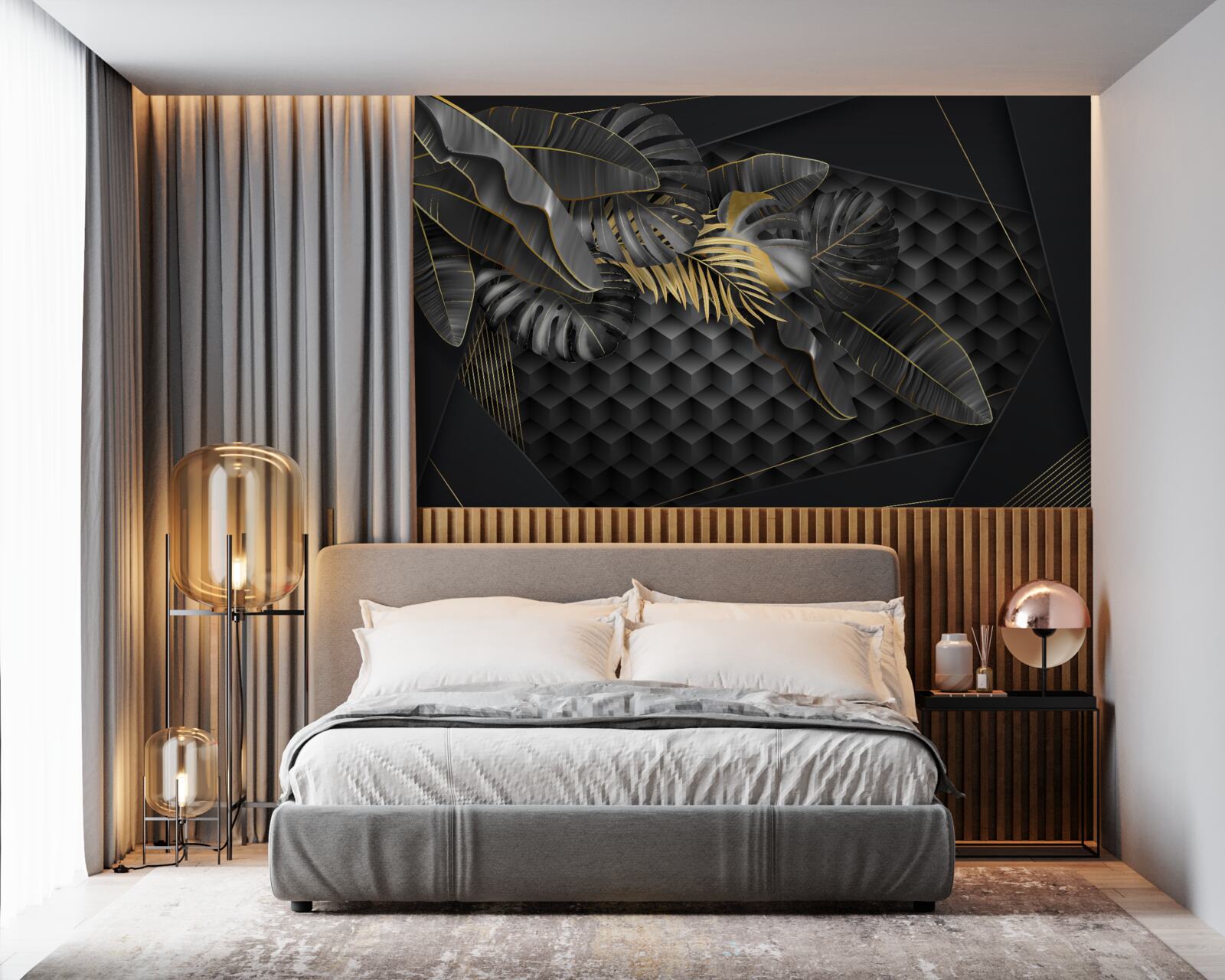 Fototapet stilouri negre cu textură și diviziune aurie