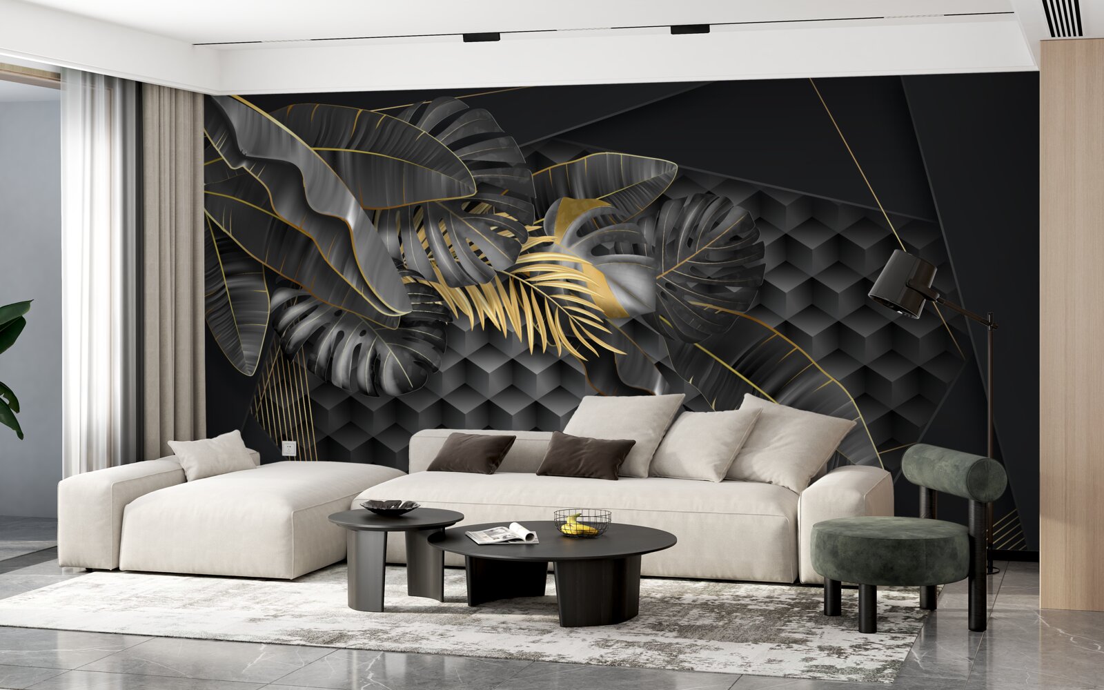 Fototapet stilouri negre cu textură și diviziune aurie