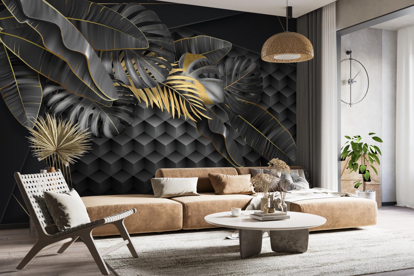 Fototapet stilouri negre cu textură și diviziune aurie