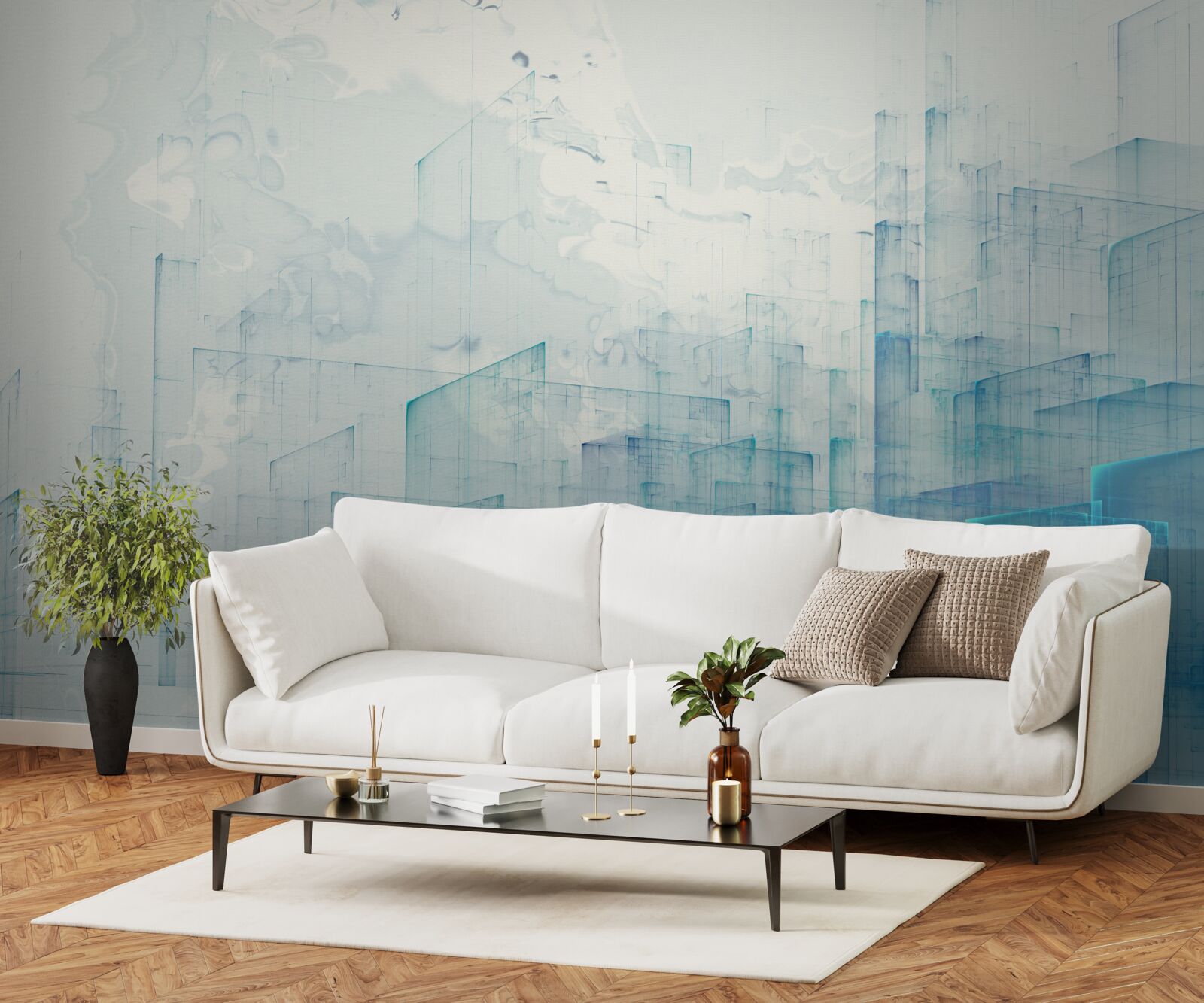 Fototapet oraș abstract învăluit în ceață