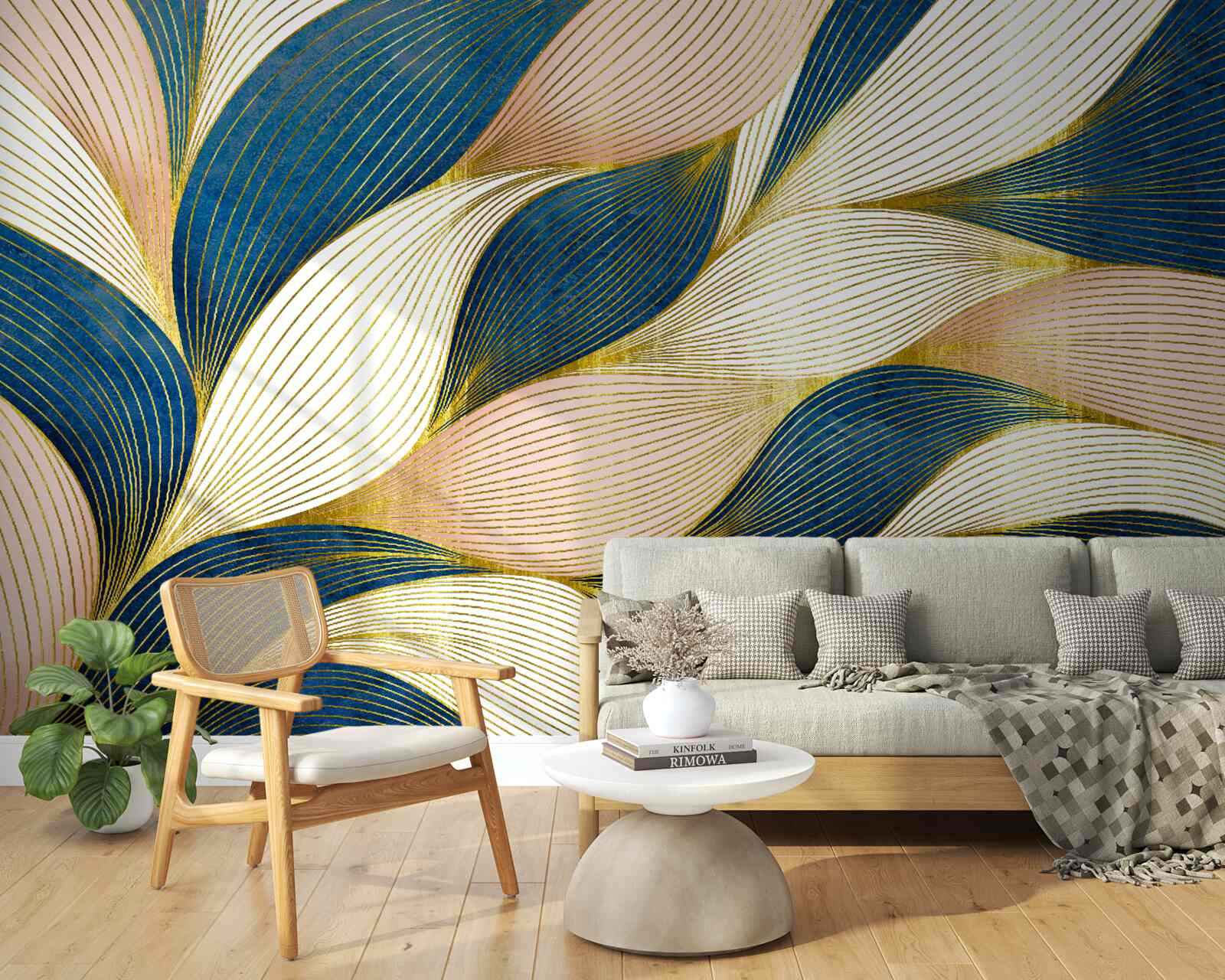 Fototapet frunze împletite albastru și auriu