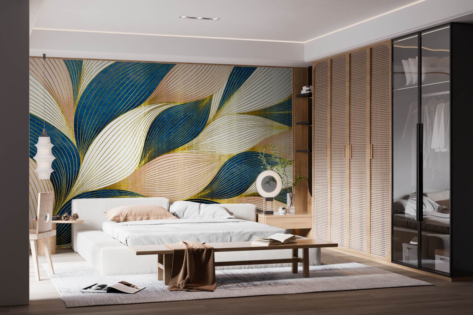 Fototapet frunze împletite albastru și auriu