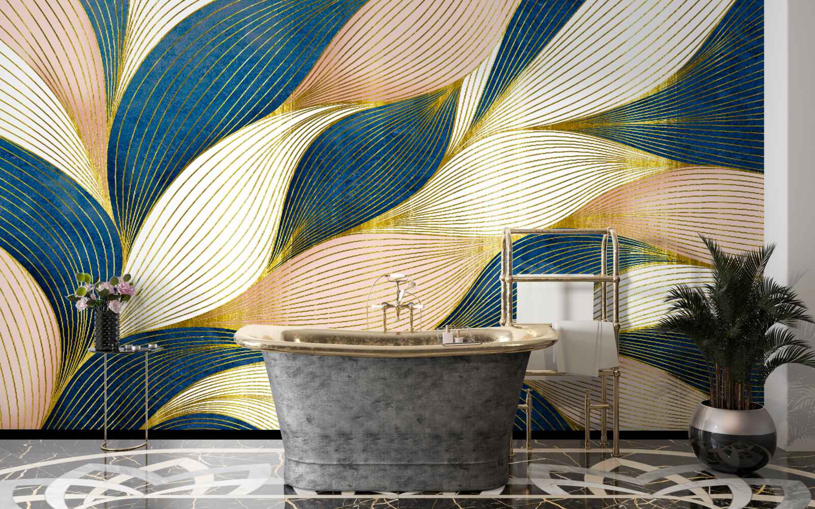 Fototapet frunze împletite albastru și auriu