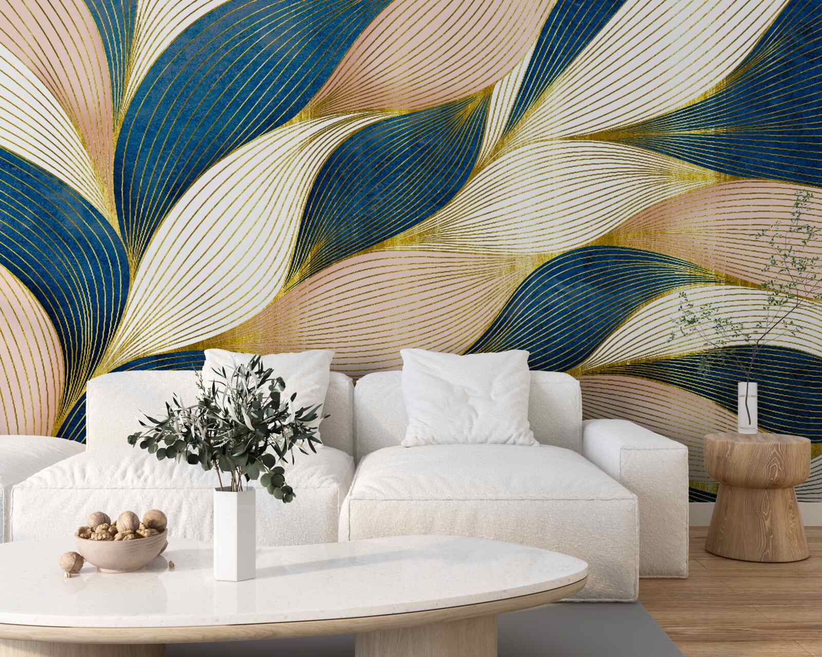 Fototapet frunze împletite albastru și auriu