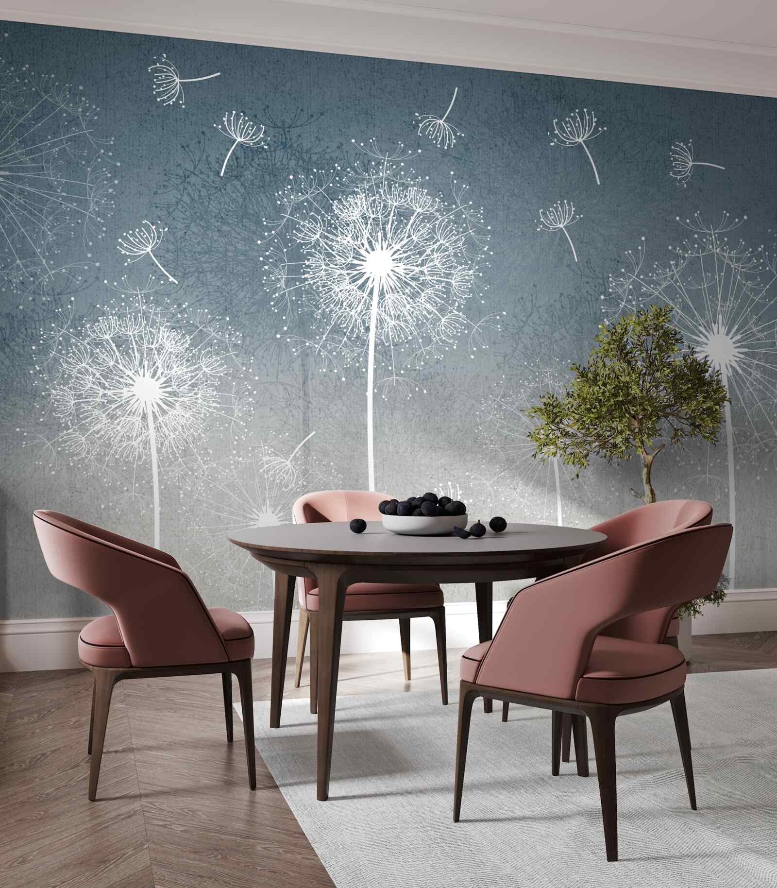 Fototapet zbor de păpădie plutitoare ușoară la amurg