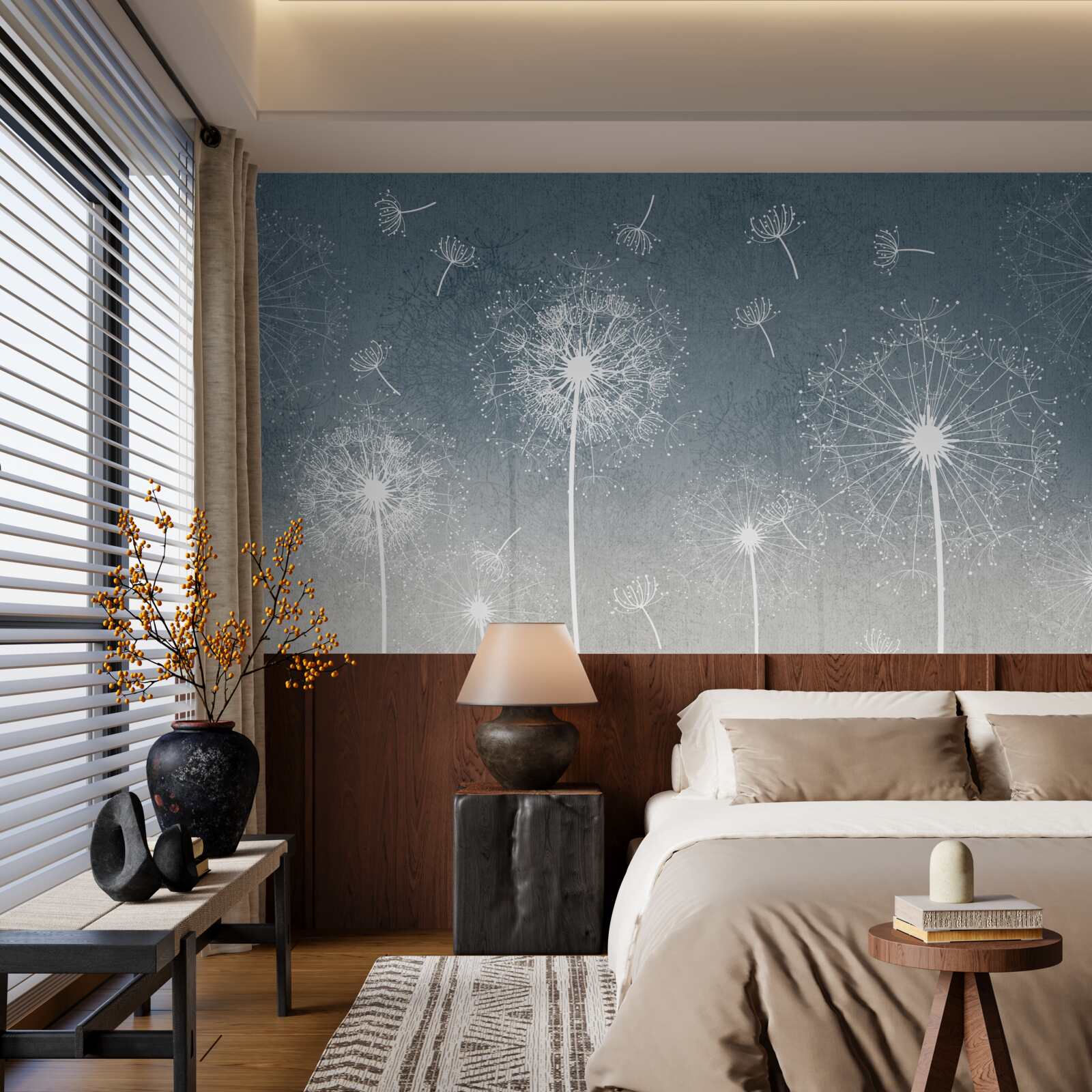 Fototapet zbor de păpădie plutitoare ușoară la amurg