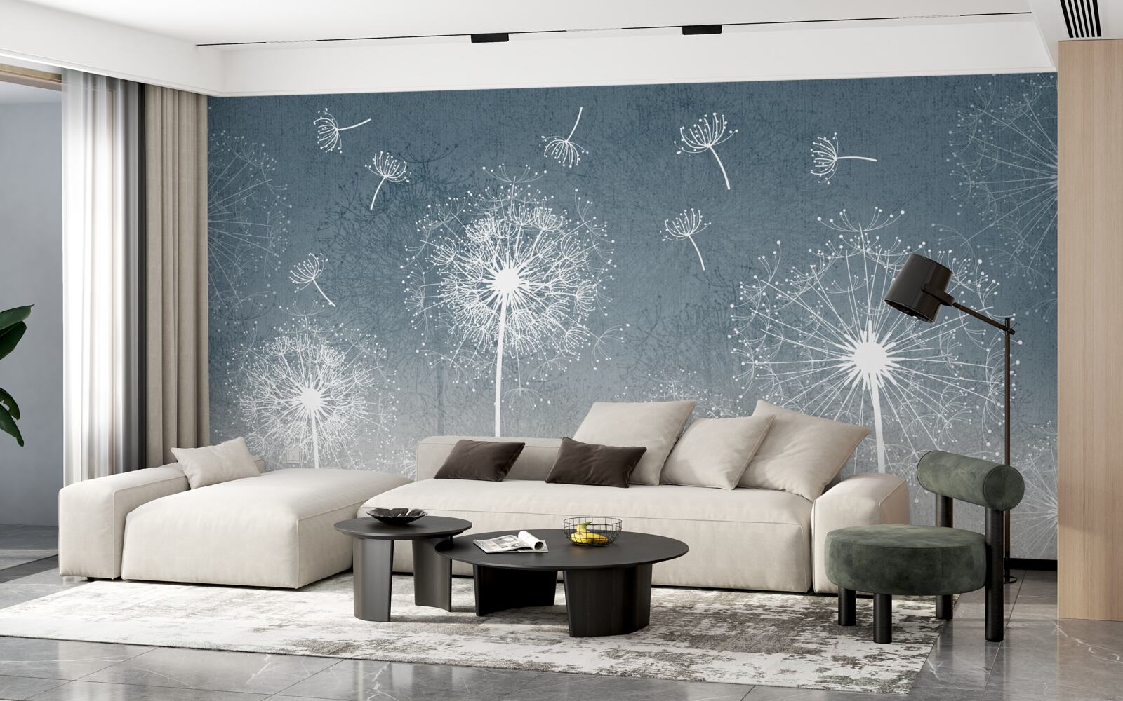 Fototapet zbor de păpădie plutitoare ușoară la amurg