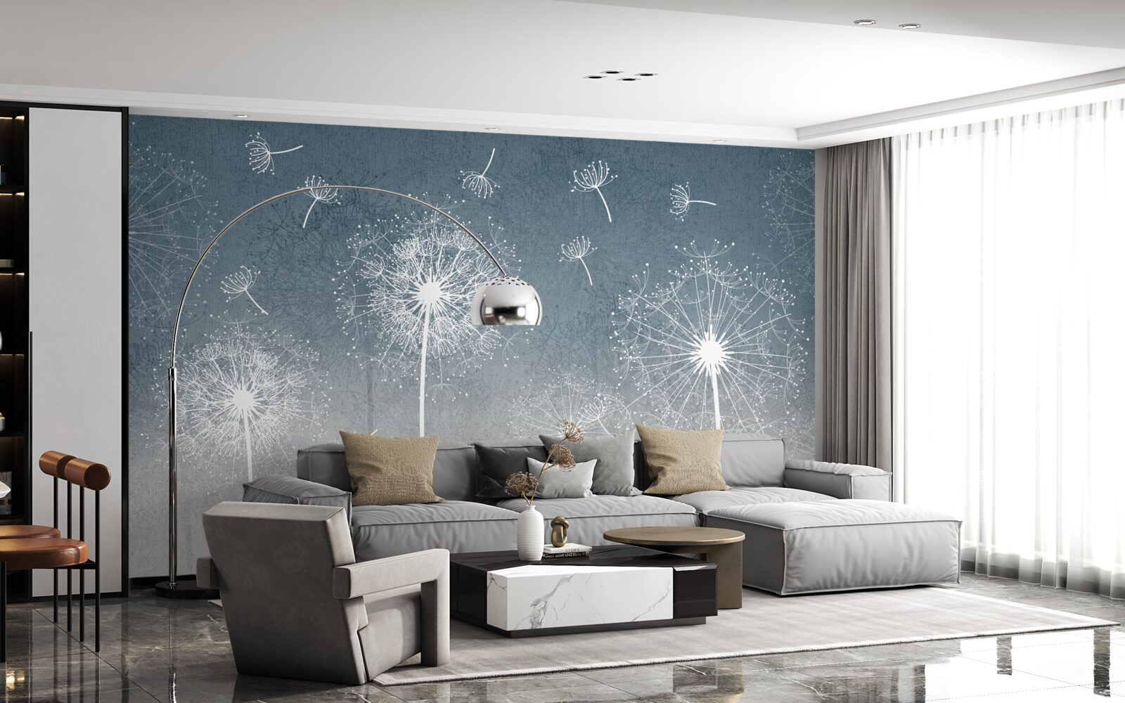 Fototapet zbor de păpădie plutitoare ușoară la amurg