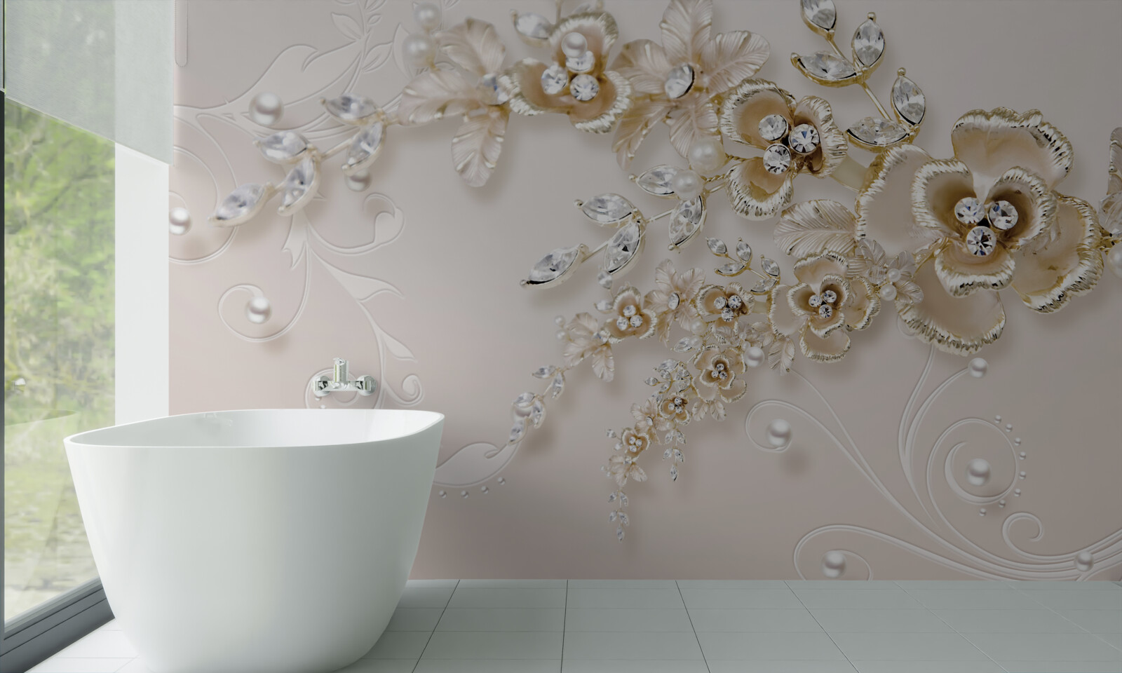 Fototapet ramuri înflorite de aur, încrustate cu pietre