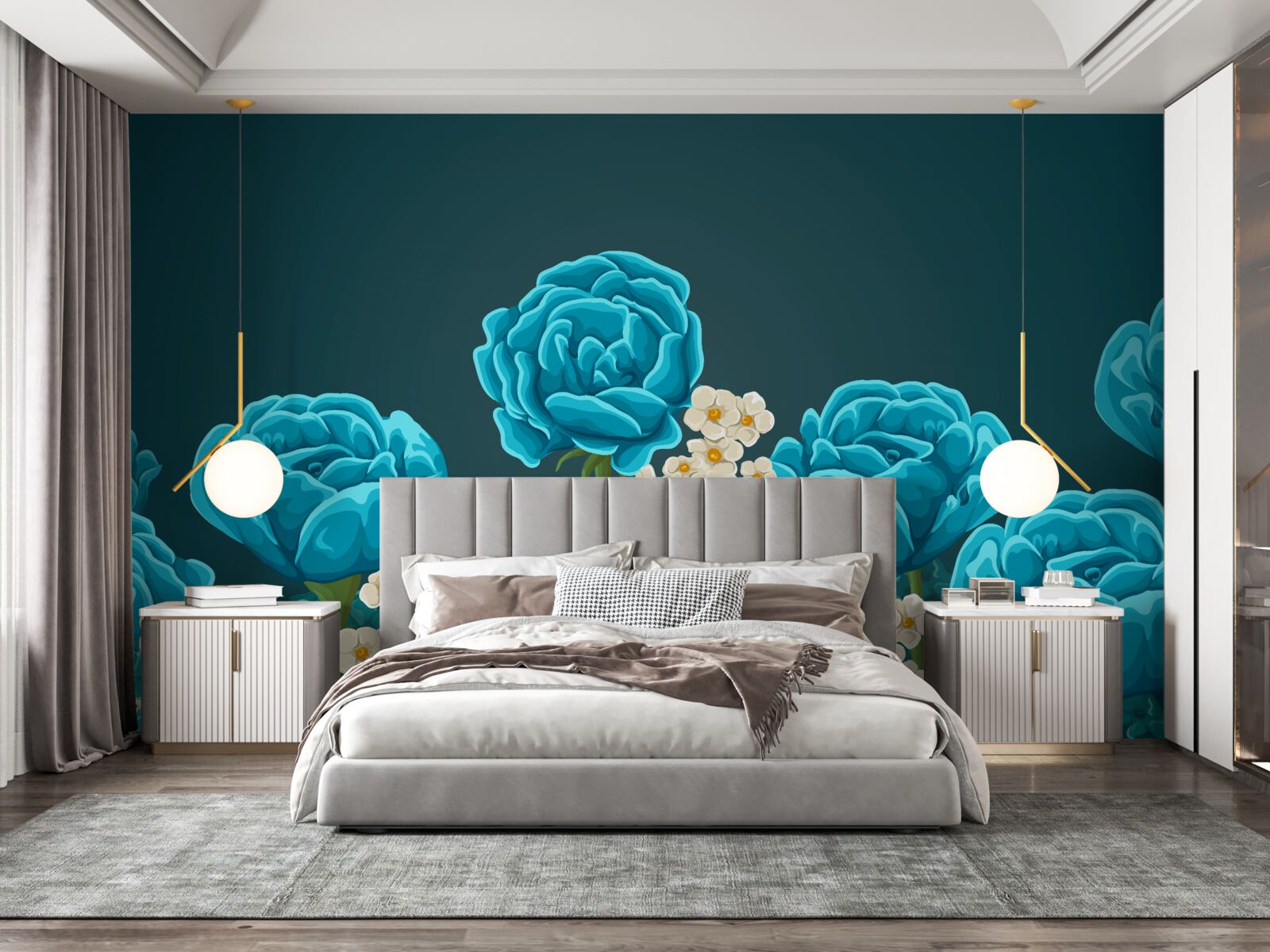 Fototapet margaretele sunt albe ca zăpada și miniaturale, iar trandafirii sunt albastru deschis