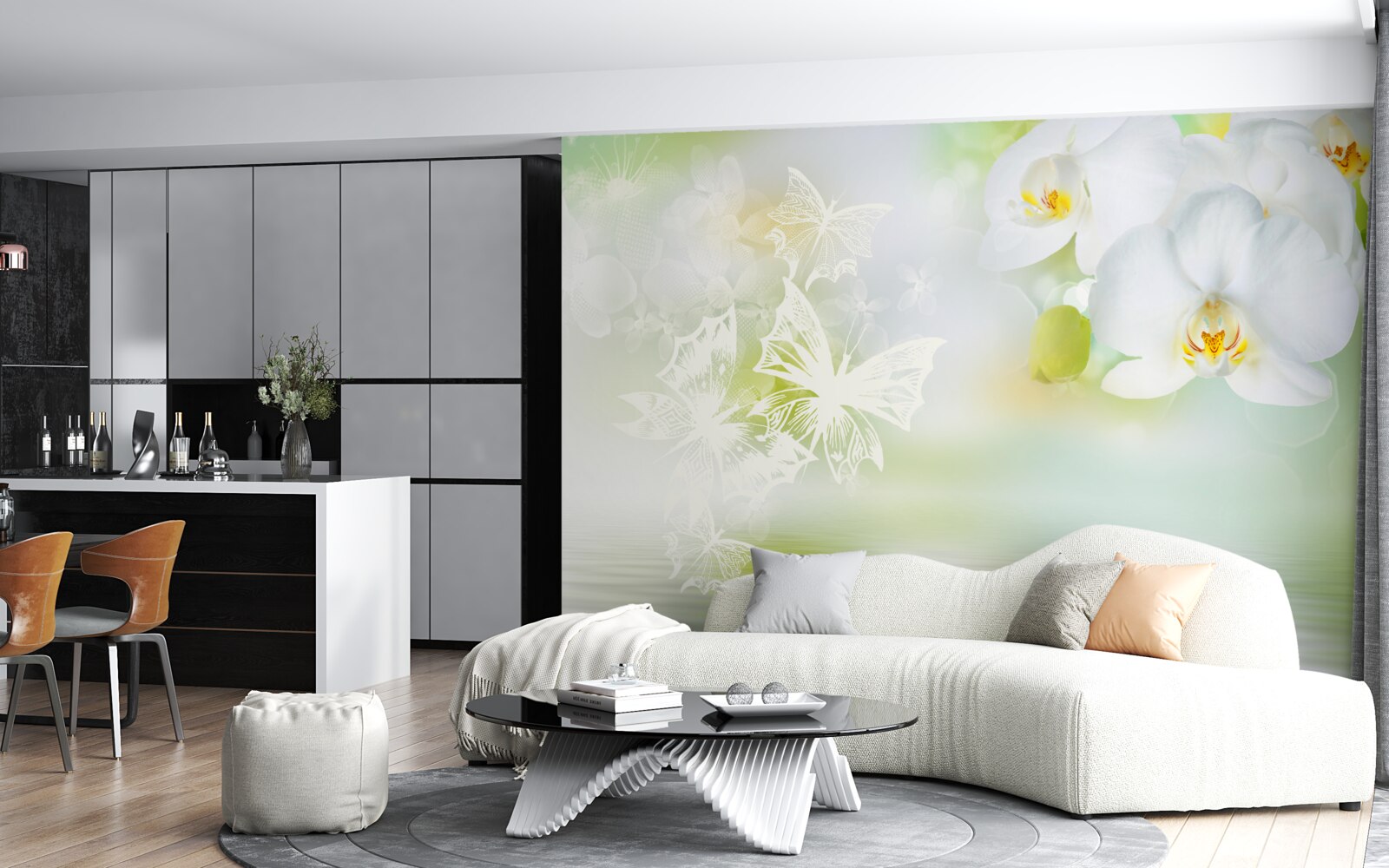 Fototapet Orhidee albe ca zăpada reflectate în apă