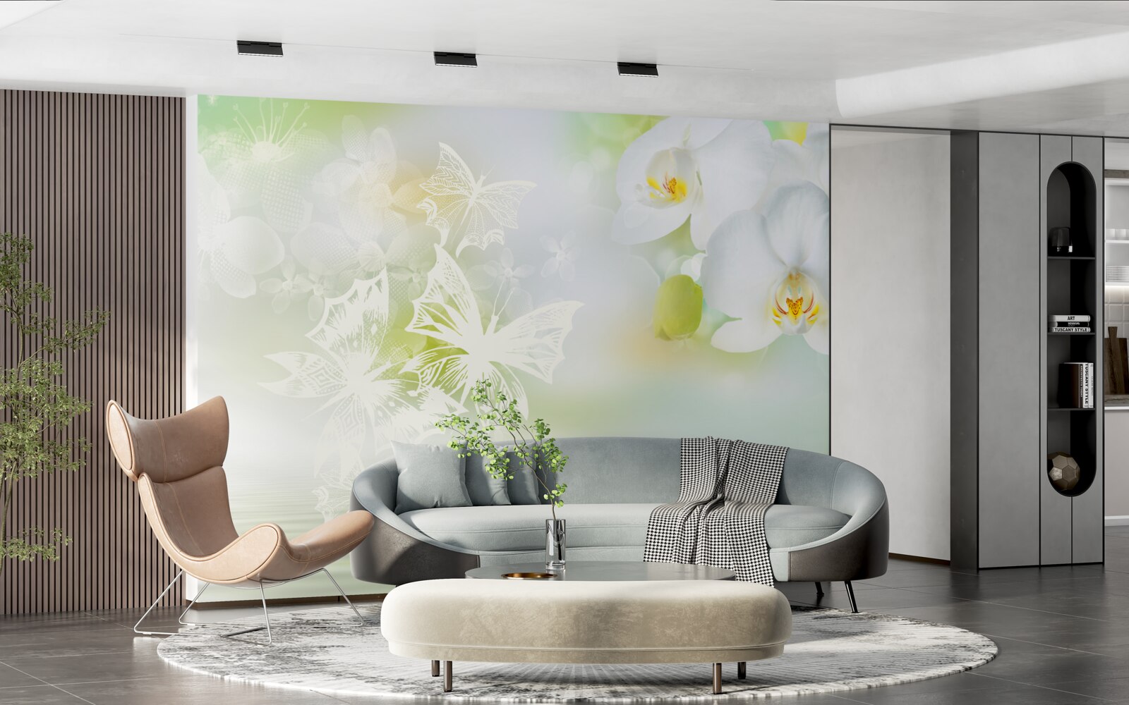 Fototapet Orhidee albe ca zăpada reflectate în apă