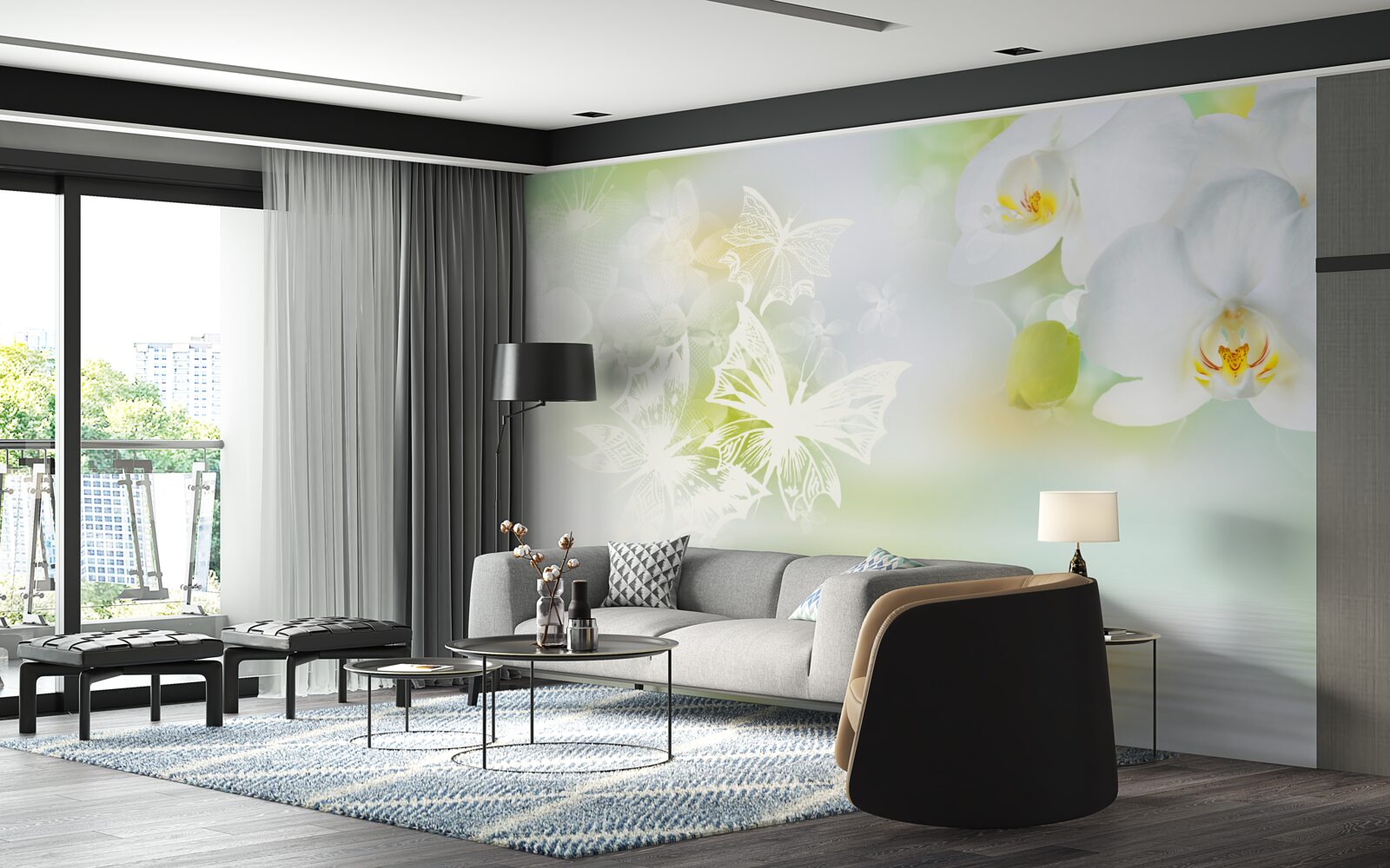 Fototapet Orhidee albe ca zăpada reflectate în apă