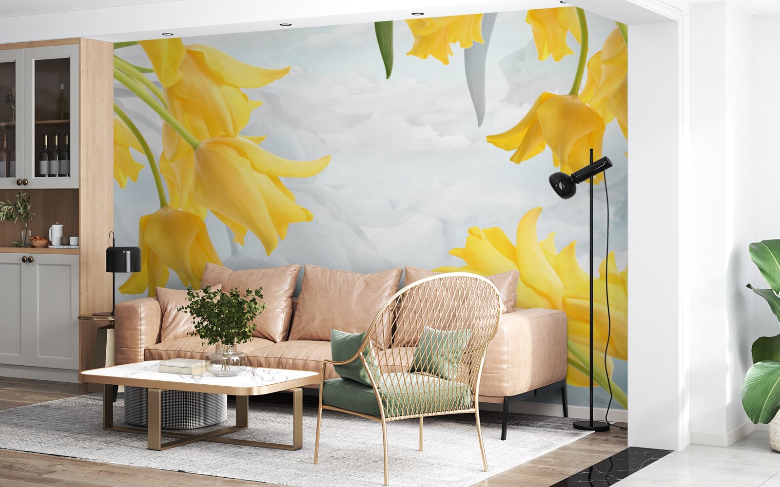 Fototapet Lalele galbene pe un cer albastru