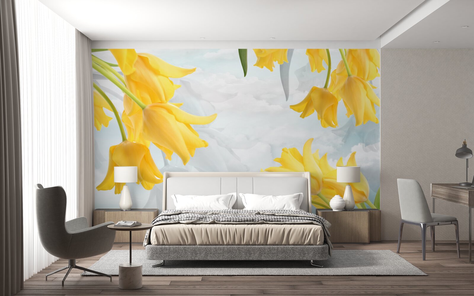Fototapet Lalele galbene pe un cer albastru