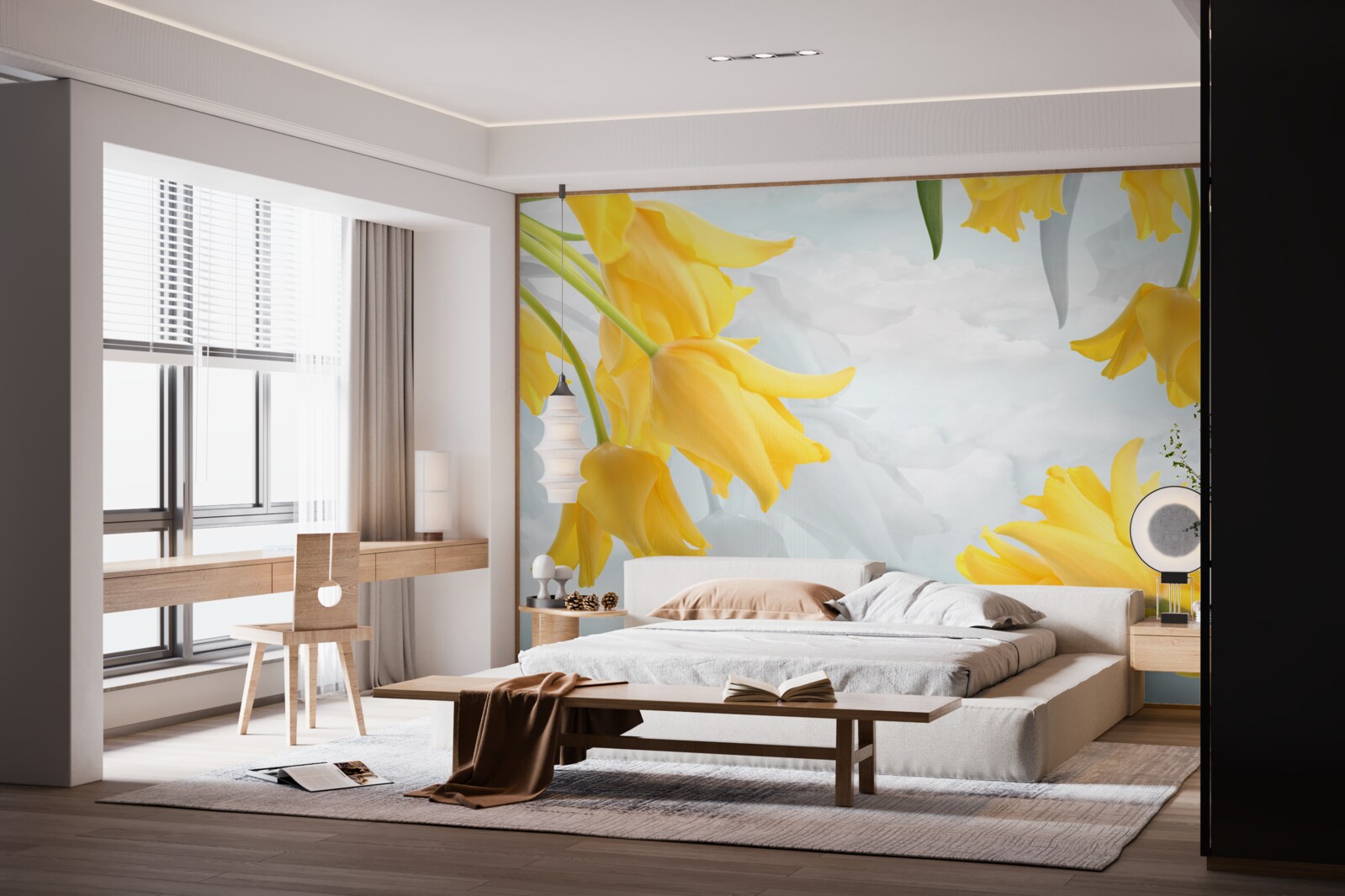 Fototapet Lalele galbene pe un cer albastru