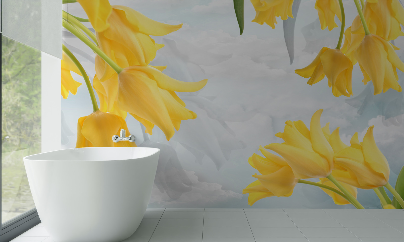 Fototapet Lalele galbene pe un cer albastru