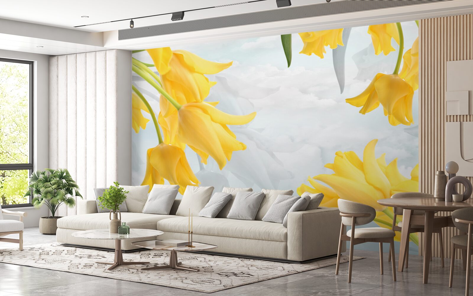 Fototapet Lalele galbene pe un cer albastru