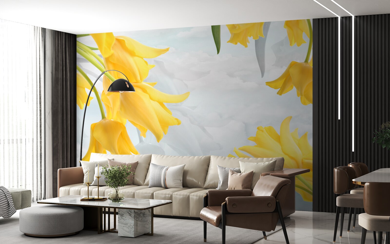 Fototapet Lalele galbene pe un cer albastru