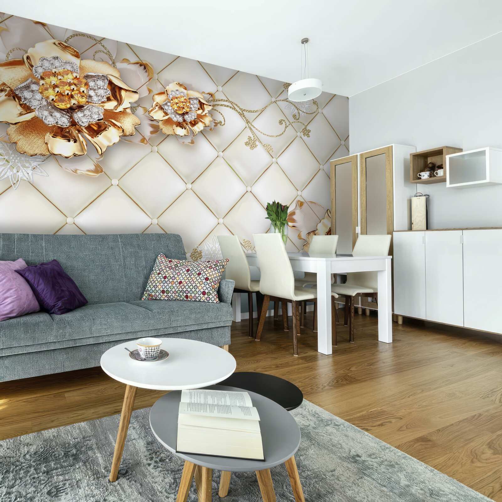 Fototapet boboci de flori cu perle, care amintesc de aur